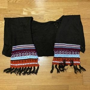 World Market Brown Crocheted Fairisle Fringe Coastal Cowgirl Bohemian Wrap Sca…